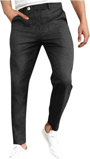Plus Size Cotton Linen Pants Men's High Waist Tapered Leg Trousers with Pockets Casual Vintage Fashion Regular Pant