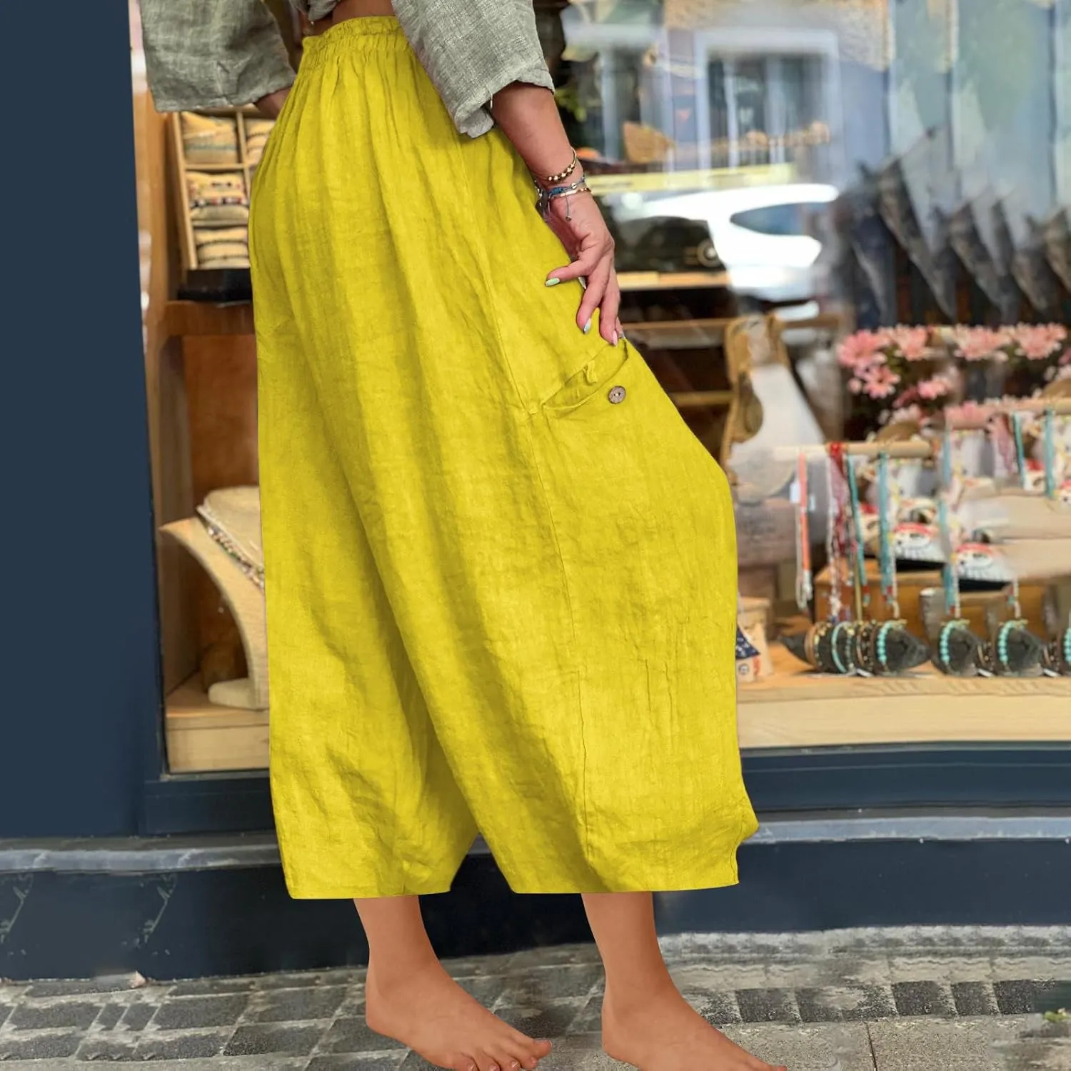 Plus Size Linen Pants for Women Elastic High Waisted Yoga Harem Pants Summer Casual Baggy Beach Comfy Capris 2025