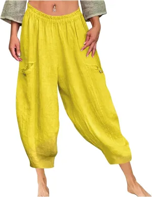 Plus Size Linen Pants for Women Elastic High Waisted Yoga Harem Pants Summer Casual Baggy Beach Comfy Capris 2025