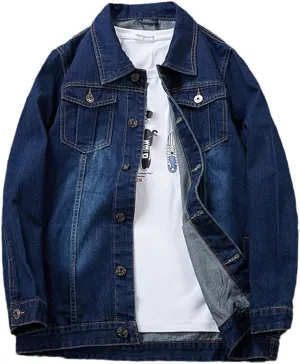 Plus Size Men's Denim Jacket Dark Blue Casual Multi-Pocket Spring Autumn Jacket Male Clothes
