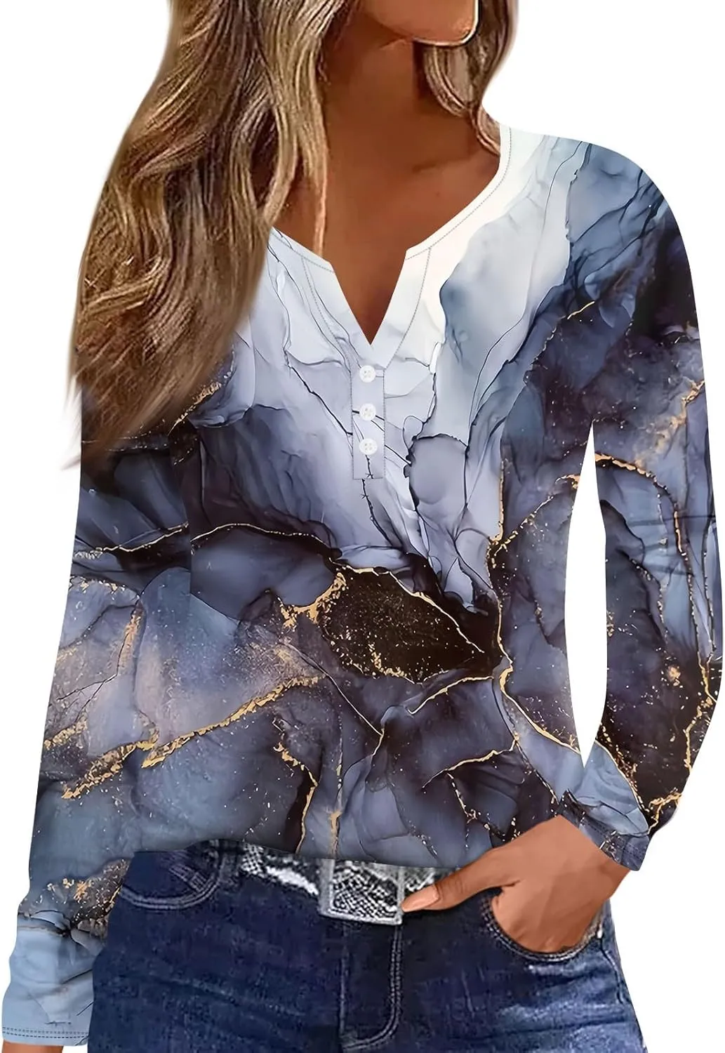 Plus Size Tops for Women 2024 V Neck Floral Printed Button Shirts Long Sleeve Dressy Casual Workout Blouses Pullover