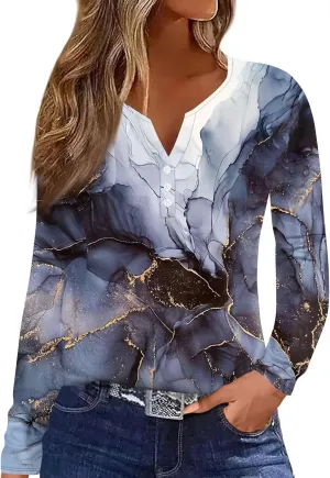 Plus Size Tops for Women 2024 V Neck Floral Printed Button Shirts Long Sleeve Dressy Casual Workout Blouses Pullover