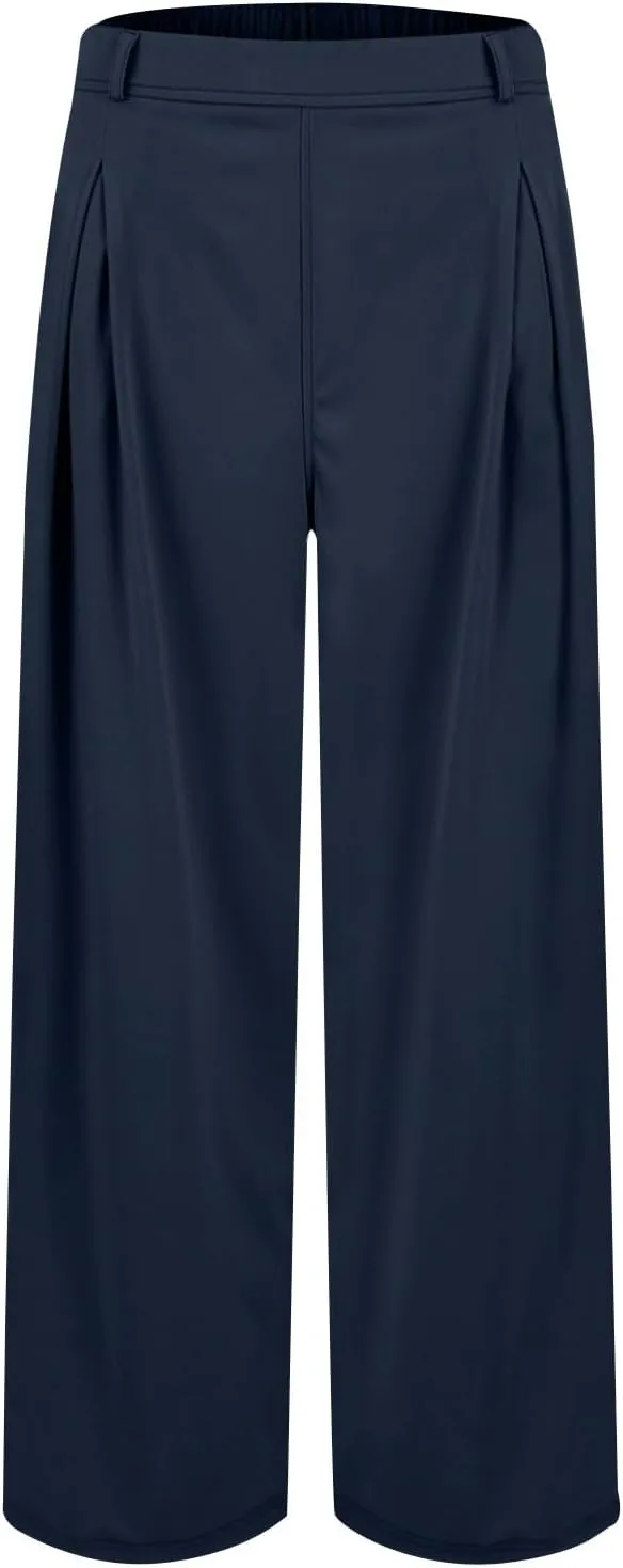 Plus Size Wide Leg Pants for Women Dressy Business Casual Stretchy Work Pants Flowy Palazzo Pants with Pockets
