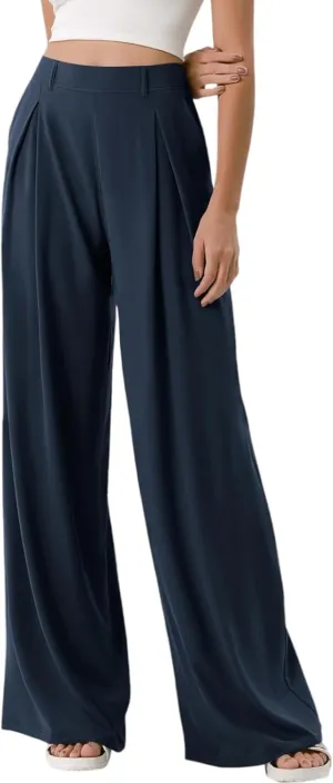 Plus Size Wide Leg Pants for Women Dressy Business Casual Stretchy Work Pants Flowy Palazzo Pants with Pockets