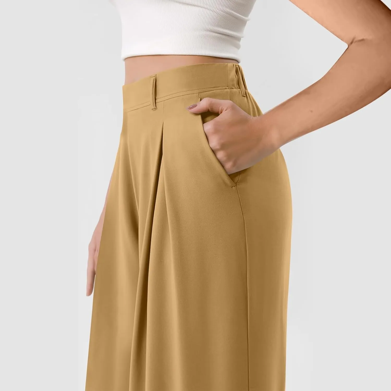 Plus Size Wide Leg Pants for Women Dressy Business Casual Stretchy Work Pants Flowy Palazzo Pants with Pockets