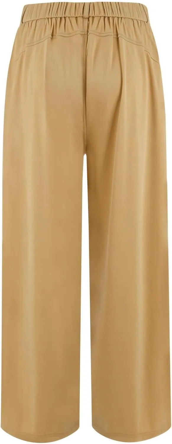 Plus Size Wide Leg Pants for Women Dressy Business Casual Stretchy Work Pants Flowy Palazzo Pants with Pockets