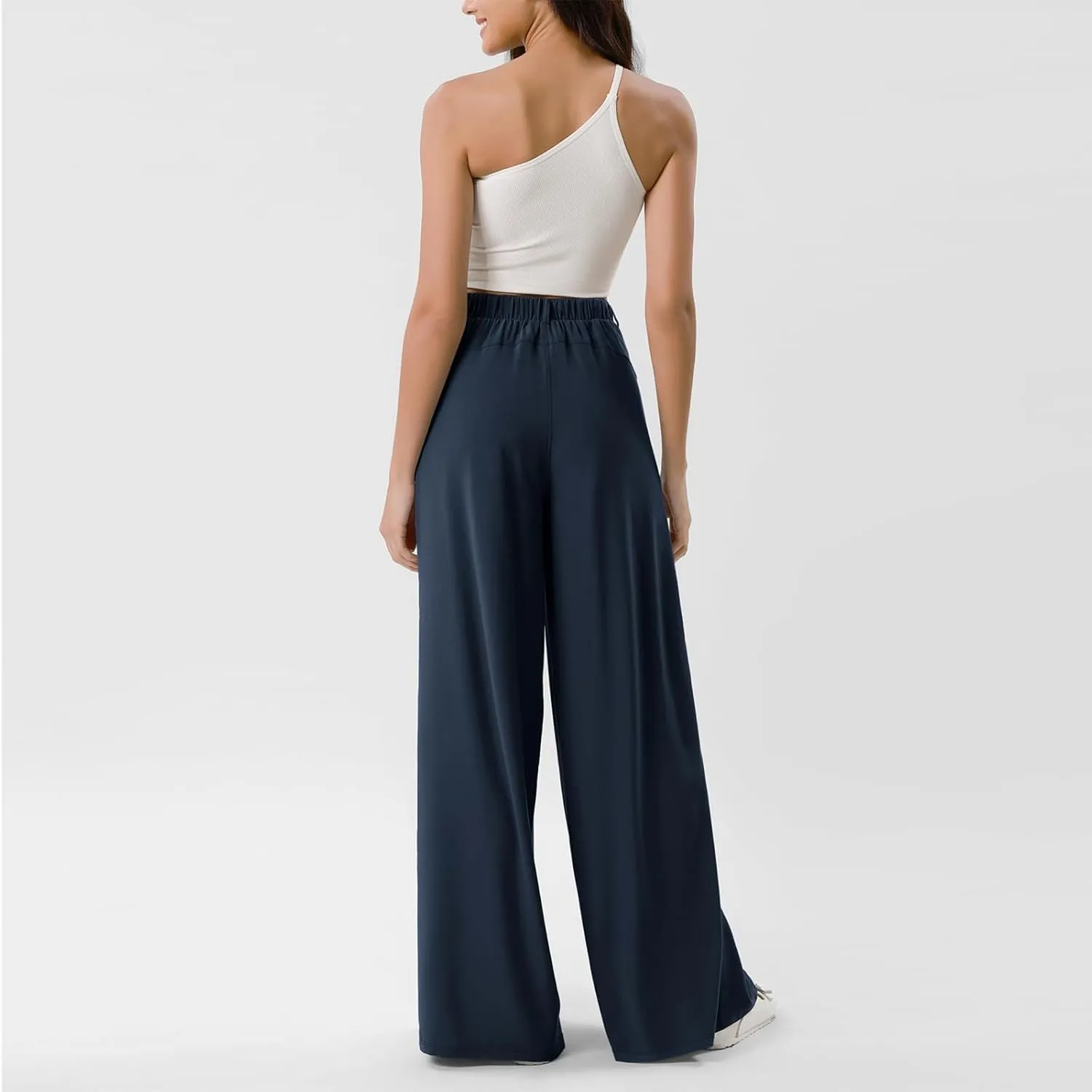Plus Size Wide Leg Pants for Women Dressy Business Casual Stretchy Work Pants Flowy Palazzo Pants with Pockets