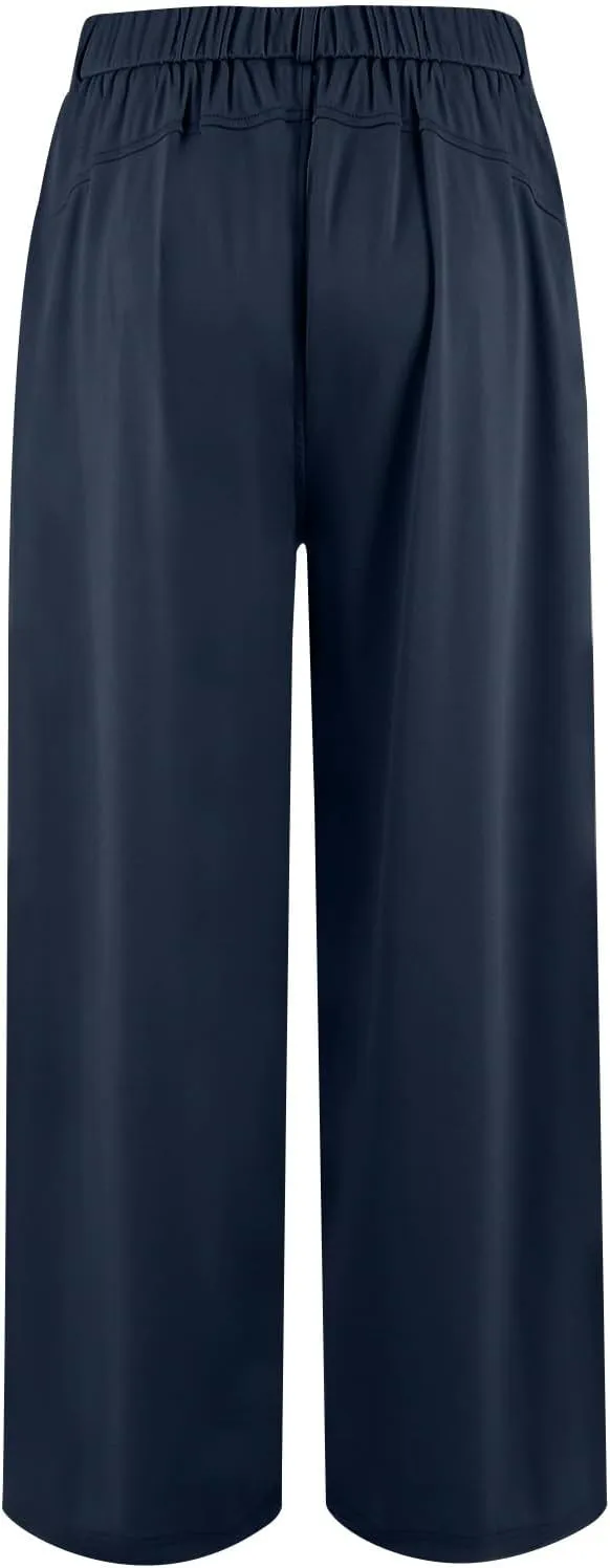 Plus Size Wide Leg Pants for Women Dressy Business Casual Stretchy Work Pants Flowy Palazzo Pants with Pockets