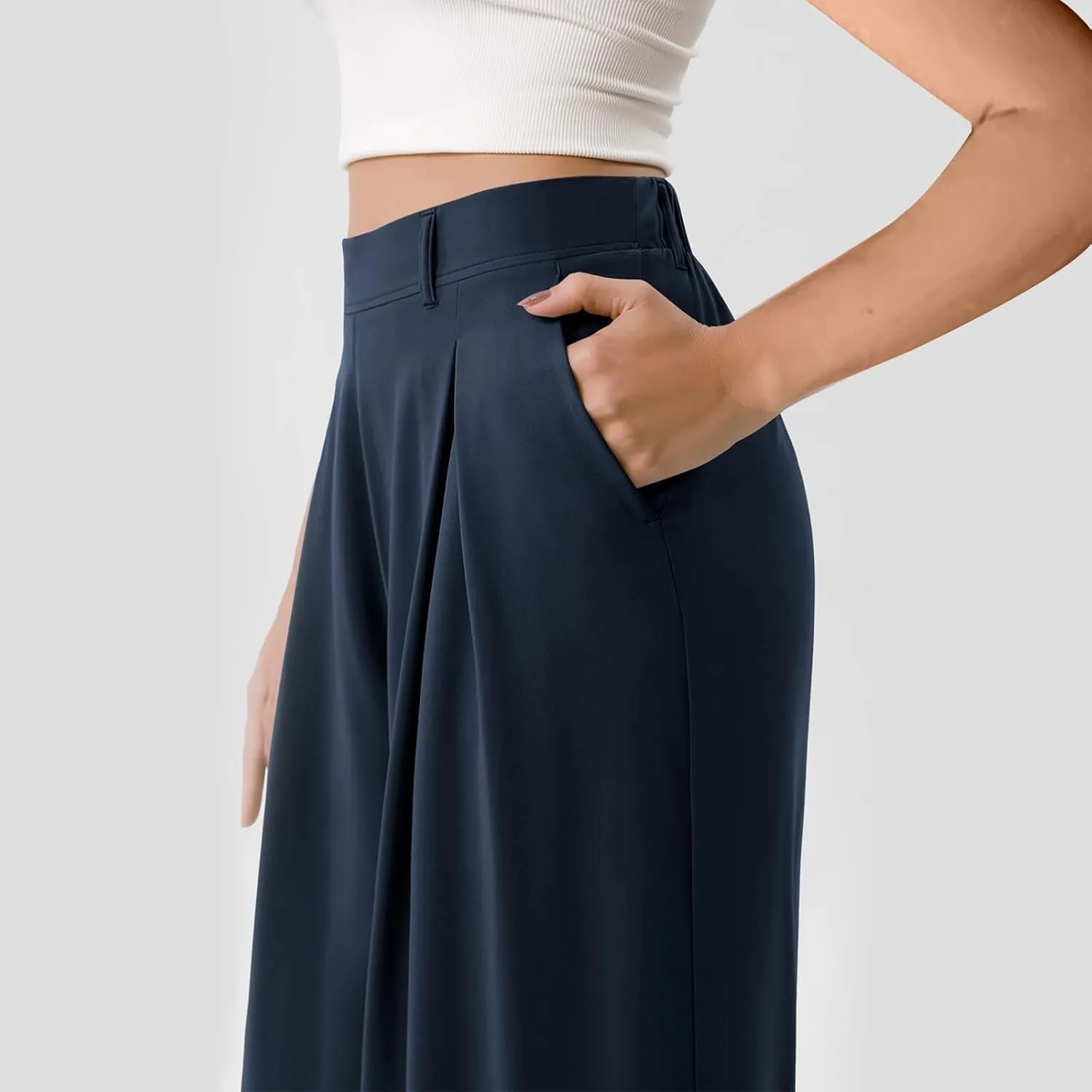 Plus Size Wide Leg Pants for Women Dressy Business Casual Stretchy Work Pants Flowy Palazzo Pants with Pockets