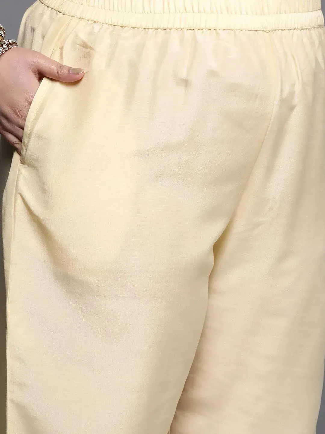 Plus Size Yellow Woven Design Silk Blend Straight Kurta With Dupatta