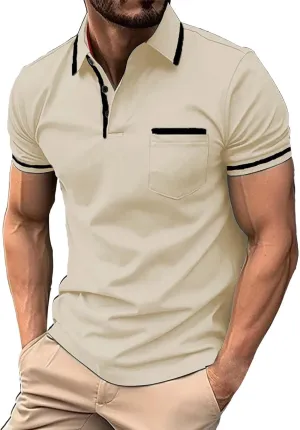 Polo Shirt Spring and Summer Casual Short Sleeved Buttons Lapel Solid Color Short Sleeved T Golf Polo Shirts for Men