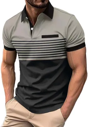 Polo Shirts for Men 2024 Gradient Lapel Short Sleeve Shirt Top Mens Polo Shirts Polos for Men 2024 Polo White