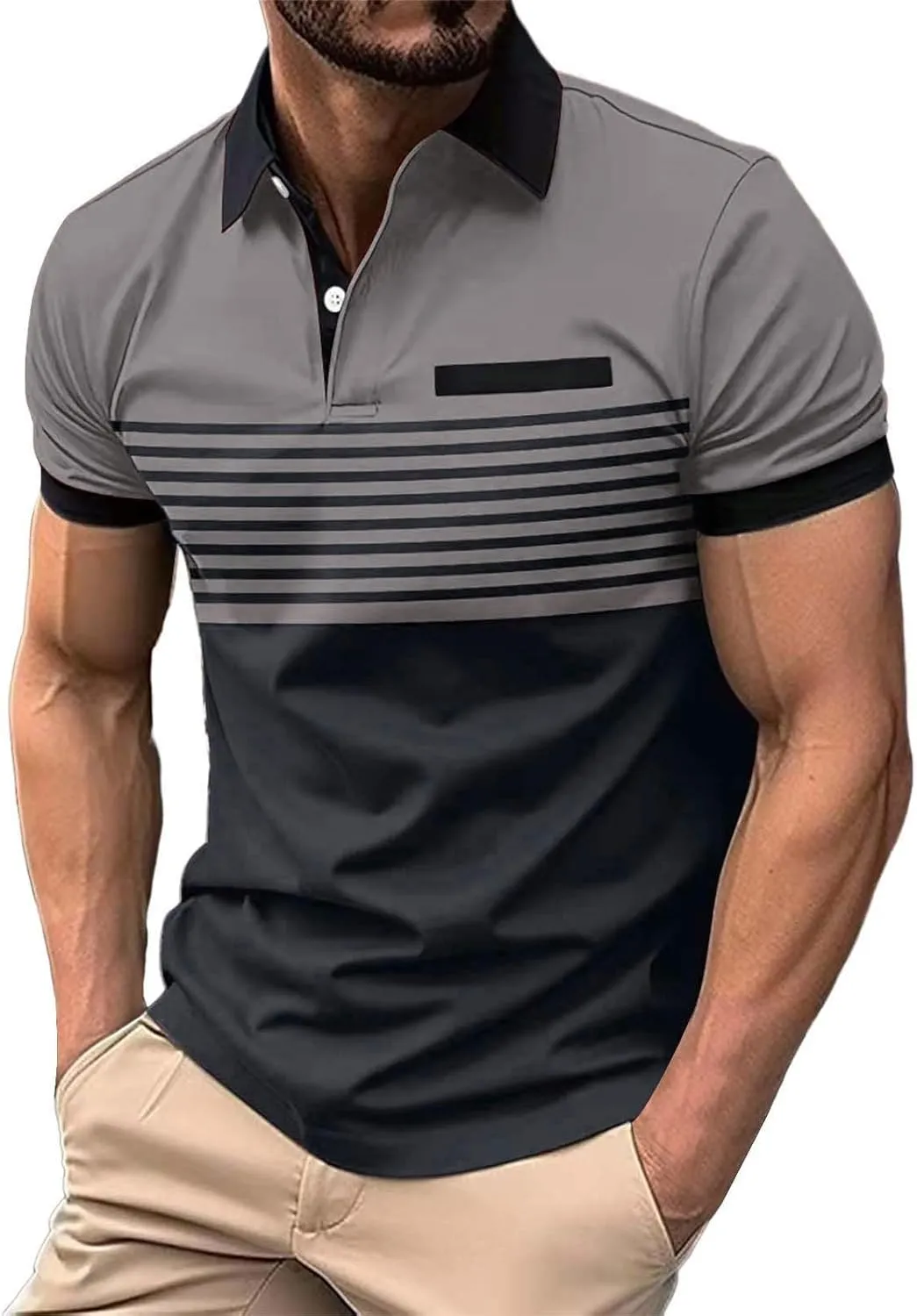 Polo Shirts for Men 2024 Gradient Lapel Short Sleeve Shirt Top Mens Polo Shirts Polos for Men 2024 Polo White