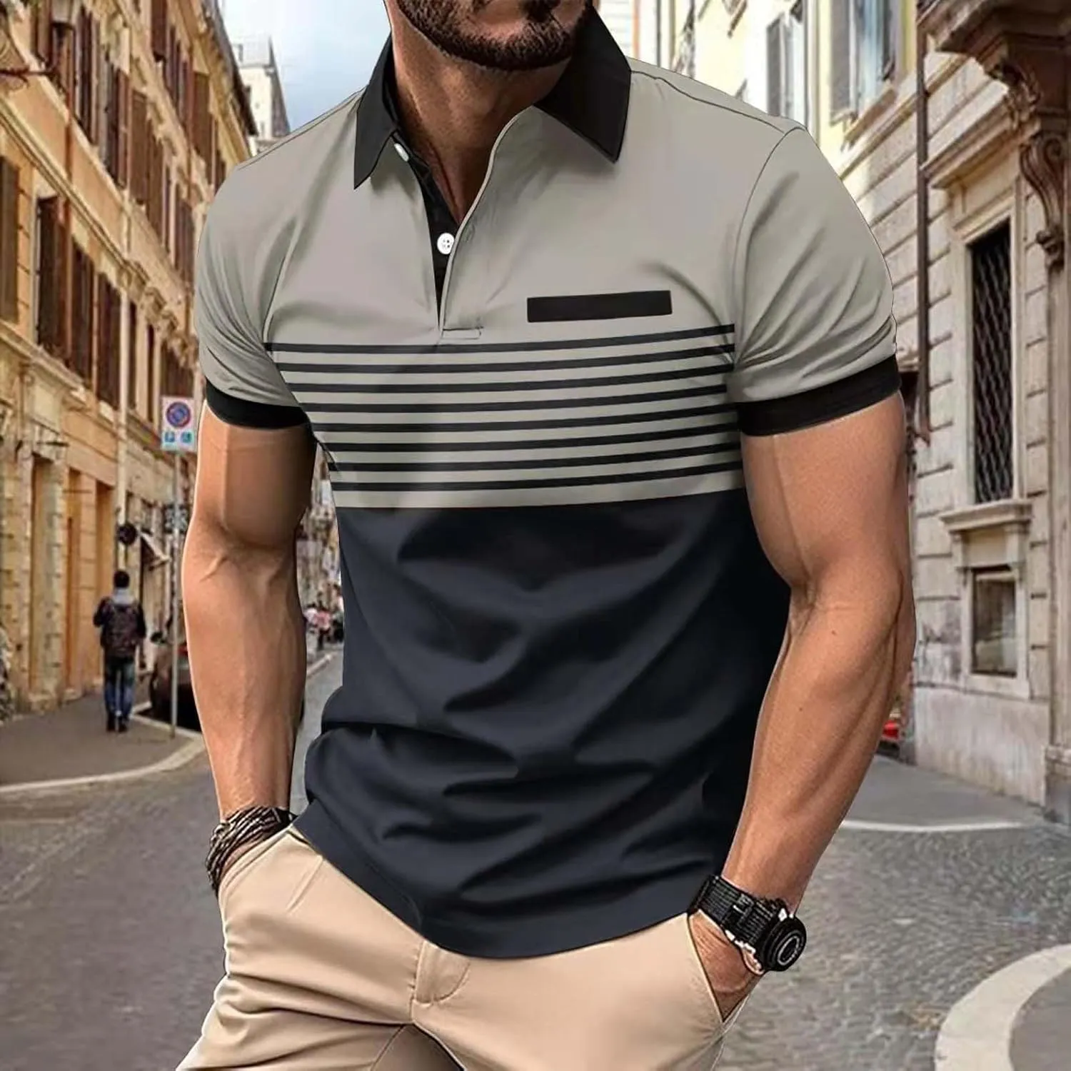 Polo Shirts for Men 2024 Gradient Lapel Short Sleeve Shirt Top Mens Polo Shirts Polos for Men 2024 Polo White