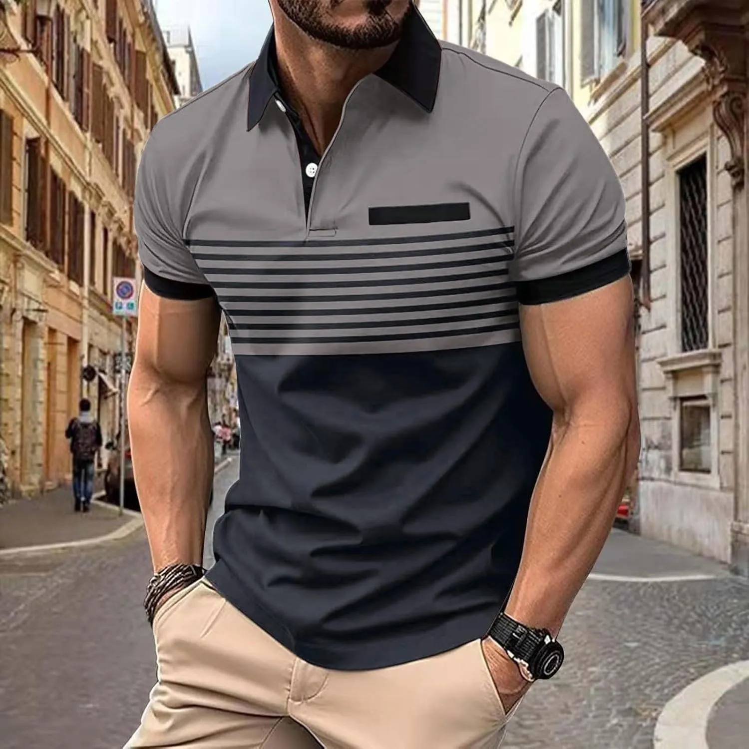 Polo Shirts for Men 2024 Gradient Lapel Short Sleeve Shirt Top Mens Polo Shirts Polos for Men 2024 Polo White