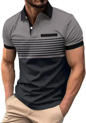 Polo Shirts for Men 2024 Gradient Lapel Short Sleeve Shirt Top Mens Polo Shirts Polos for Men 2024 Polo White