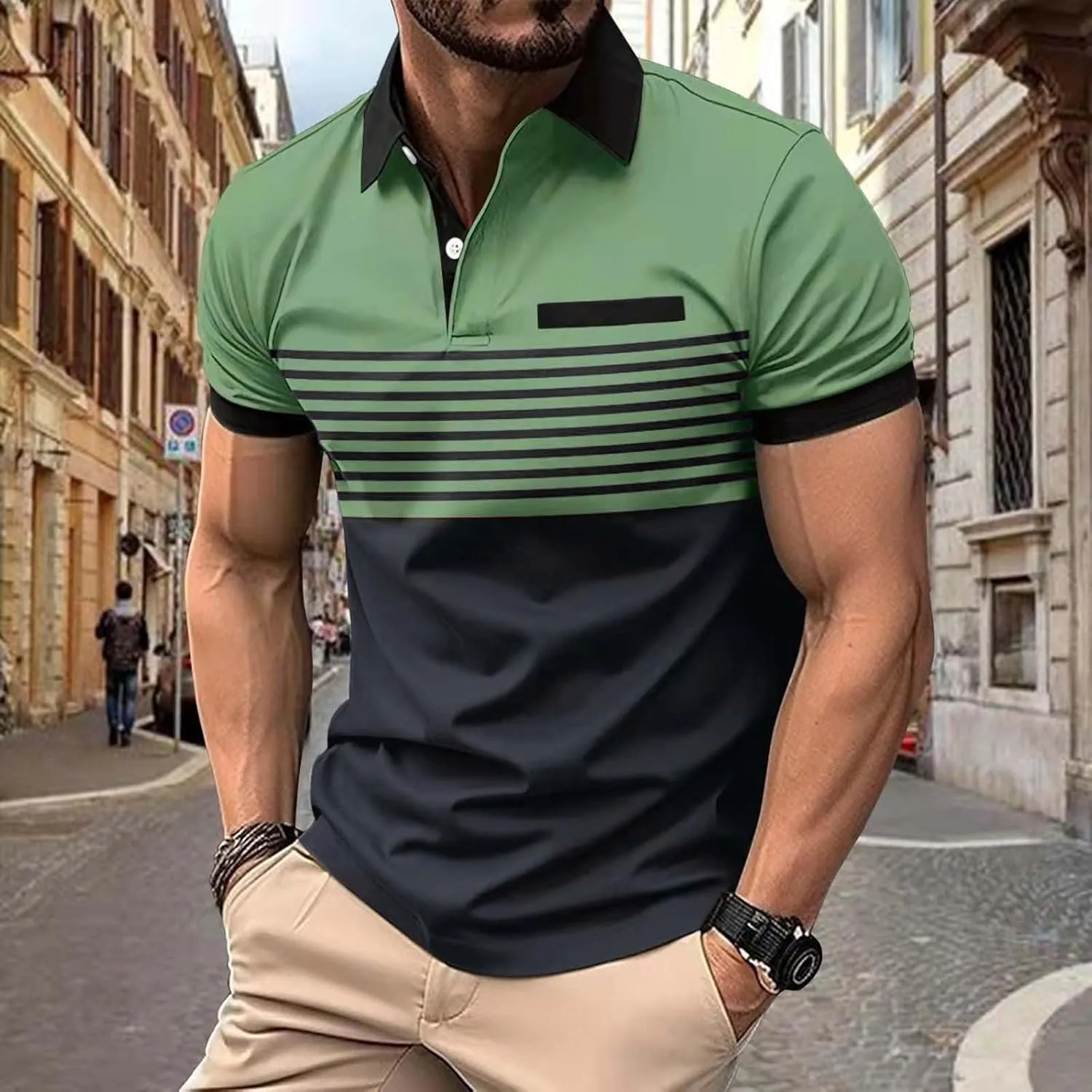 Polo Shirts for Men 2024 Gradient Lapel Short Sleeve Shirt Top Mens Polo Shirts Polos for Men 2024 Polo White