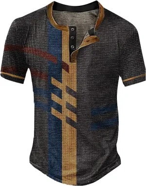 Polo Shirts for Men Casual Top Striped Plaid Retro Western Denim Print Button Men's T Shirt Top Golf Shirts for para