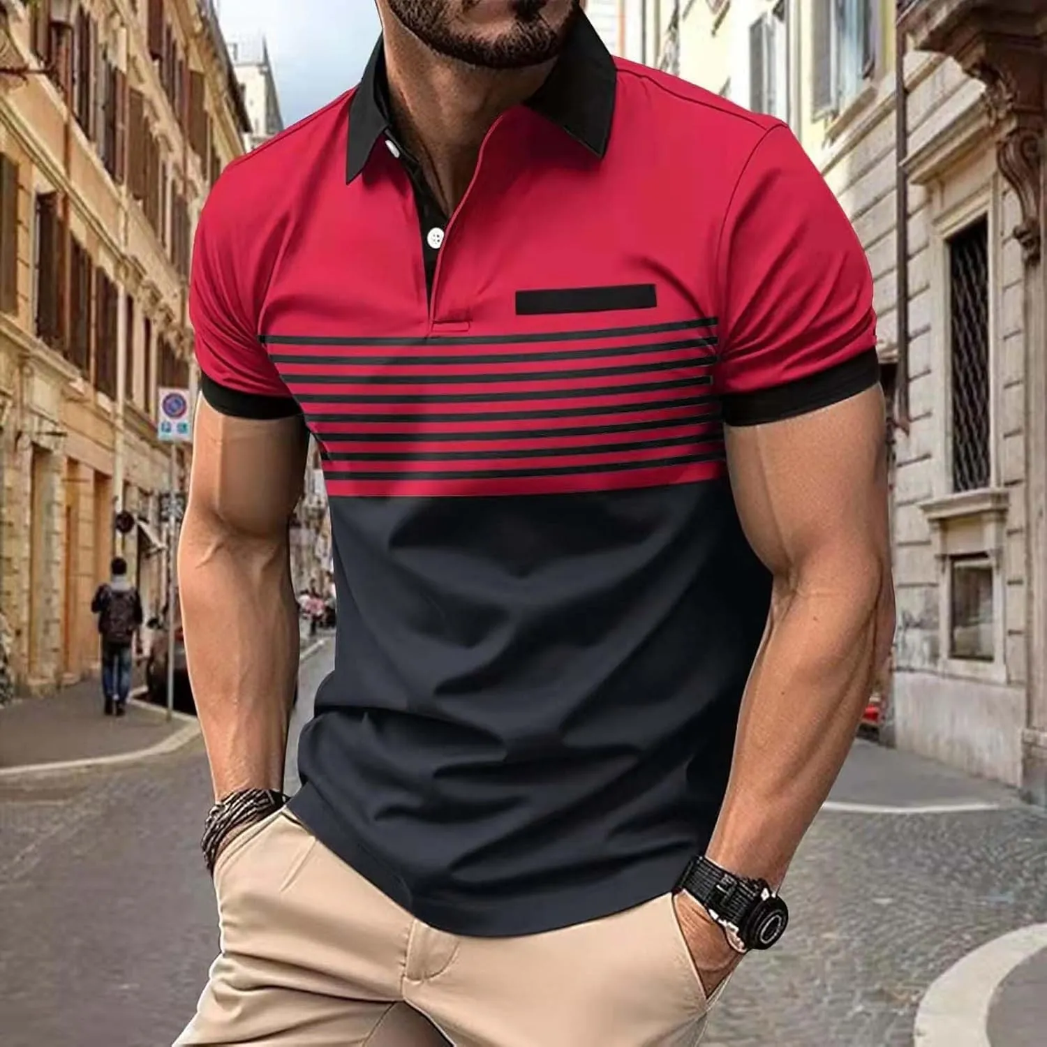 Polo Shirts for Men with Pocket Casual Collared Shirt Polos Classic Button Golf Shirt Loose Athletic Pullover