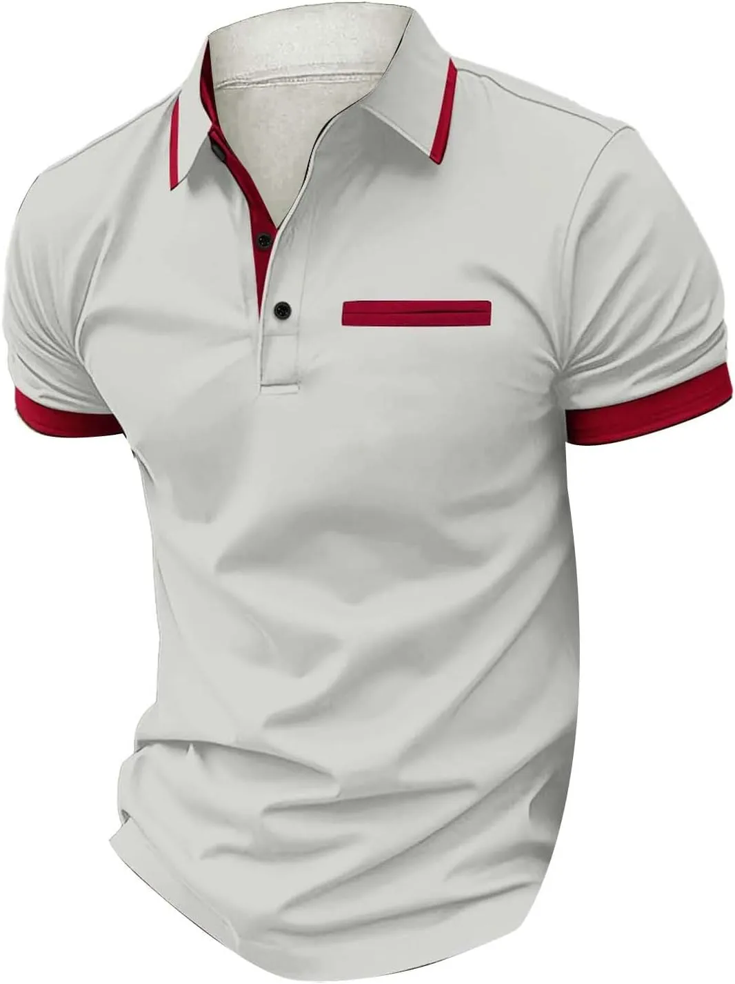 Polo Shirts Short Sleeve for Men Slim-fit Cotton Golf Polo Shirts Contrast Color T Shirt Quick Dry Tops with Pocket