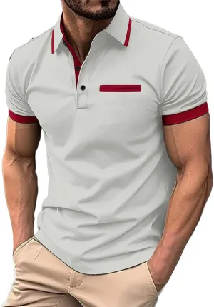 Polo Shirts Short Sleeve for Men Slim-fit Cotton Golf Polo Shirts Contrast Color T Shirt Quick Dry Tops with Pocket