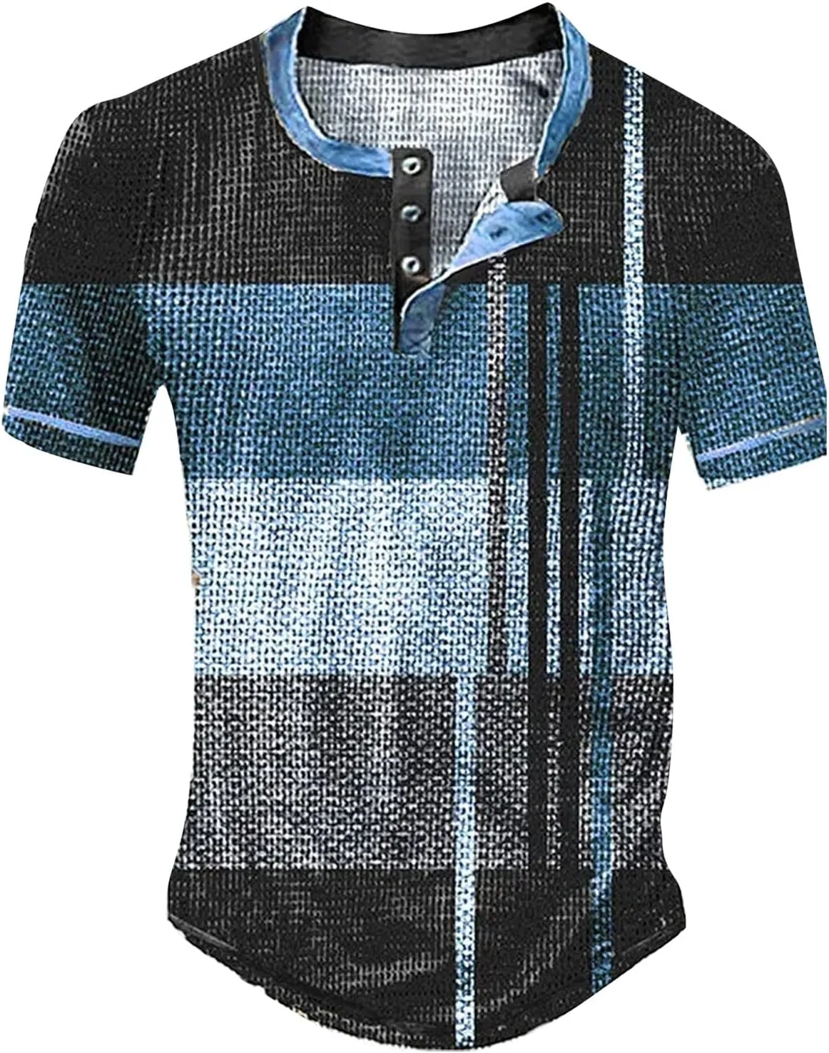 Polo Shirts Short Sleeved Casual Top Striped Plaid Retro Western Denim Print Button Men's T Shirt Top Slim Fit Tee
