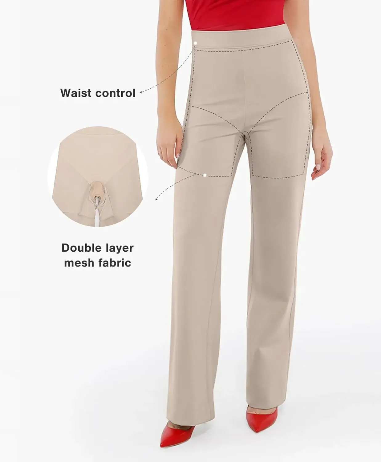Popilush Wide Leg Pants Woman - High Waisted Dress Pants Work Office Trousers with Pockets Business Casual Outfits for Women