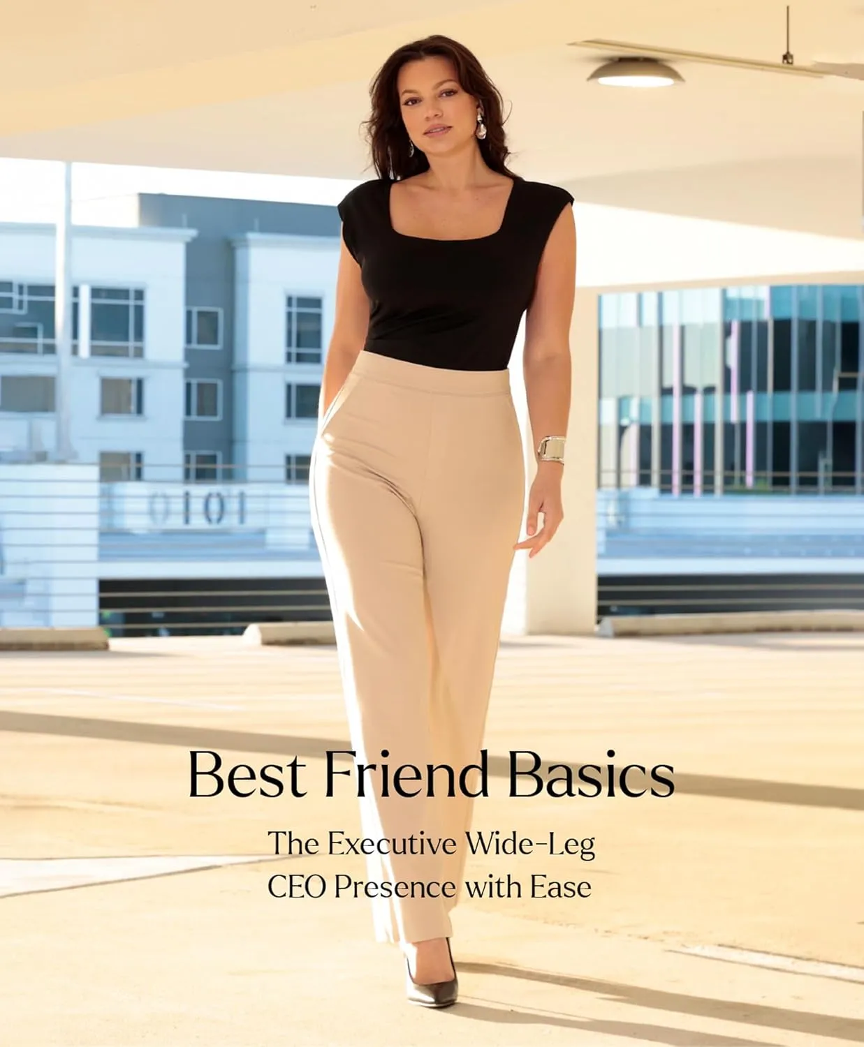 Popilush Wide Leg Pants Woman - High Waisted Dress Pants Work Office Trousers with Pockets Business Casual Outfits for Women