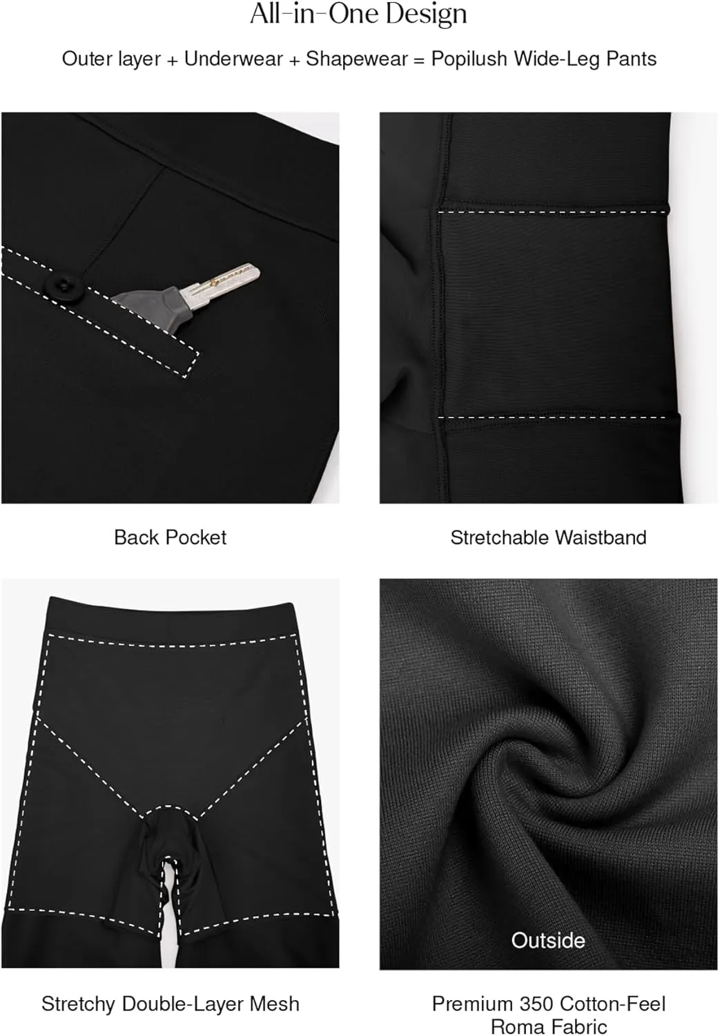 Popilush Wide Leg Pants Woman - High Waisted Dress Pants Work Office Trousers with Pockets Business Casual Outfits for Women
