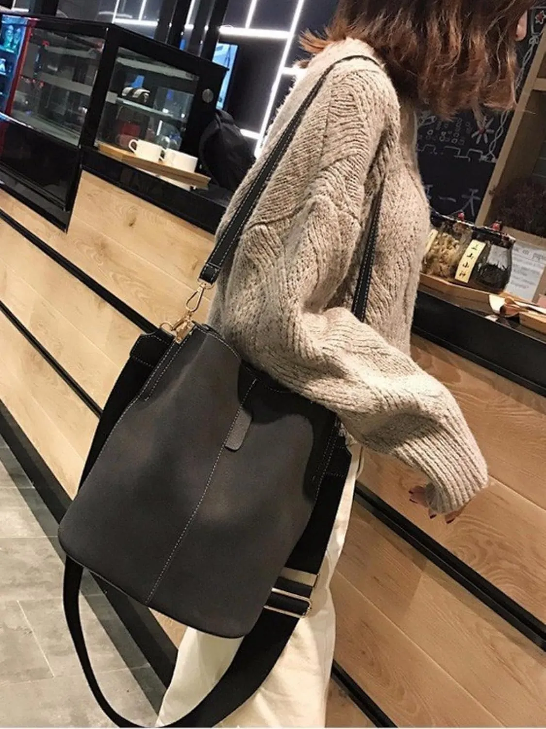 PU Leather Bucket Bag Women Fall Tote Matte Finish Handbag Work Daily Use Versatile Shoulder Crossbody Satchel Everyday Wear