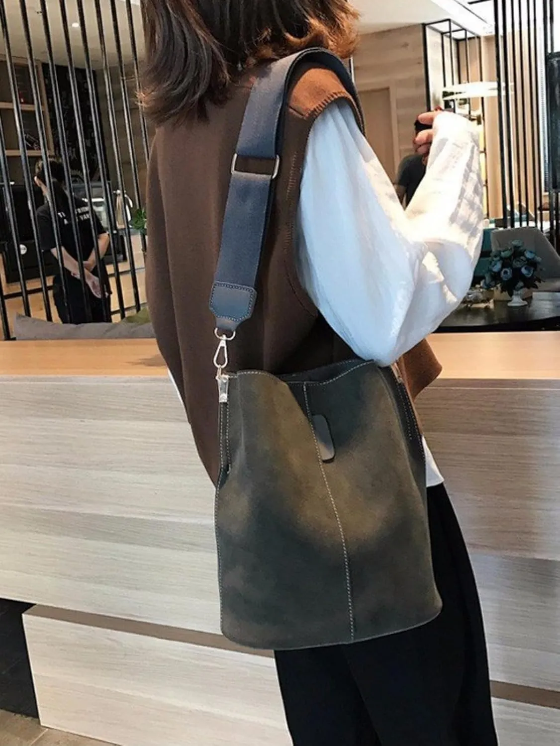 PU Leather Bucket Bag Women Fall Tote Matte Finish Handbag Work Daily Use Versatile Shoulder Crossbody Satchel Everyday Wear