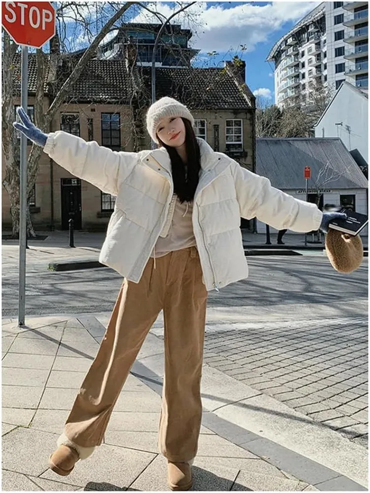 Pulcykp Women Down Jacket Coat Duck Warm Puffer Coat Winter Cotton-Padded Outwear