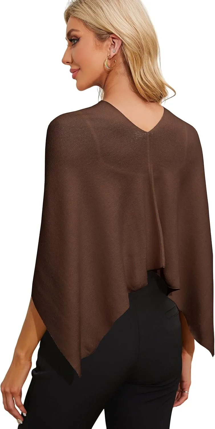 PULI Women Capri Poncho Sweater Slimming Fit Cropped Versatile Shawl Soft Knit Wraps Cowl Neck Short Tops