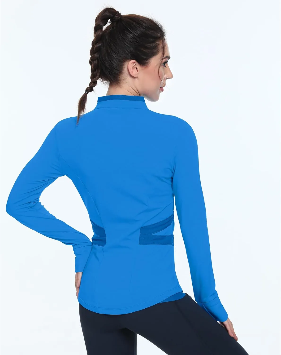 QUEENIEKE Women's Slim Fit Workout Jackets - Zip Up Athletic Running Jacket with Color-blocked Mesh & Thumb Holes