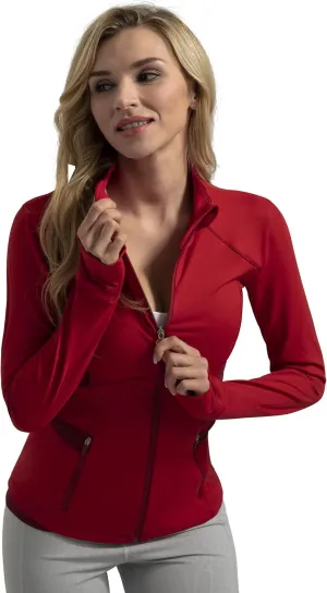 QUEENIEKE Women's Slim Fit Workout Jackets - Zip Up Athletic Running Jacket with Color-blocked Mesh & Thumb Holes
