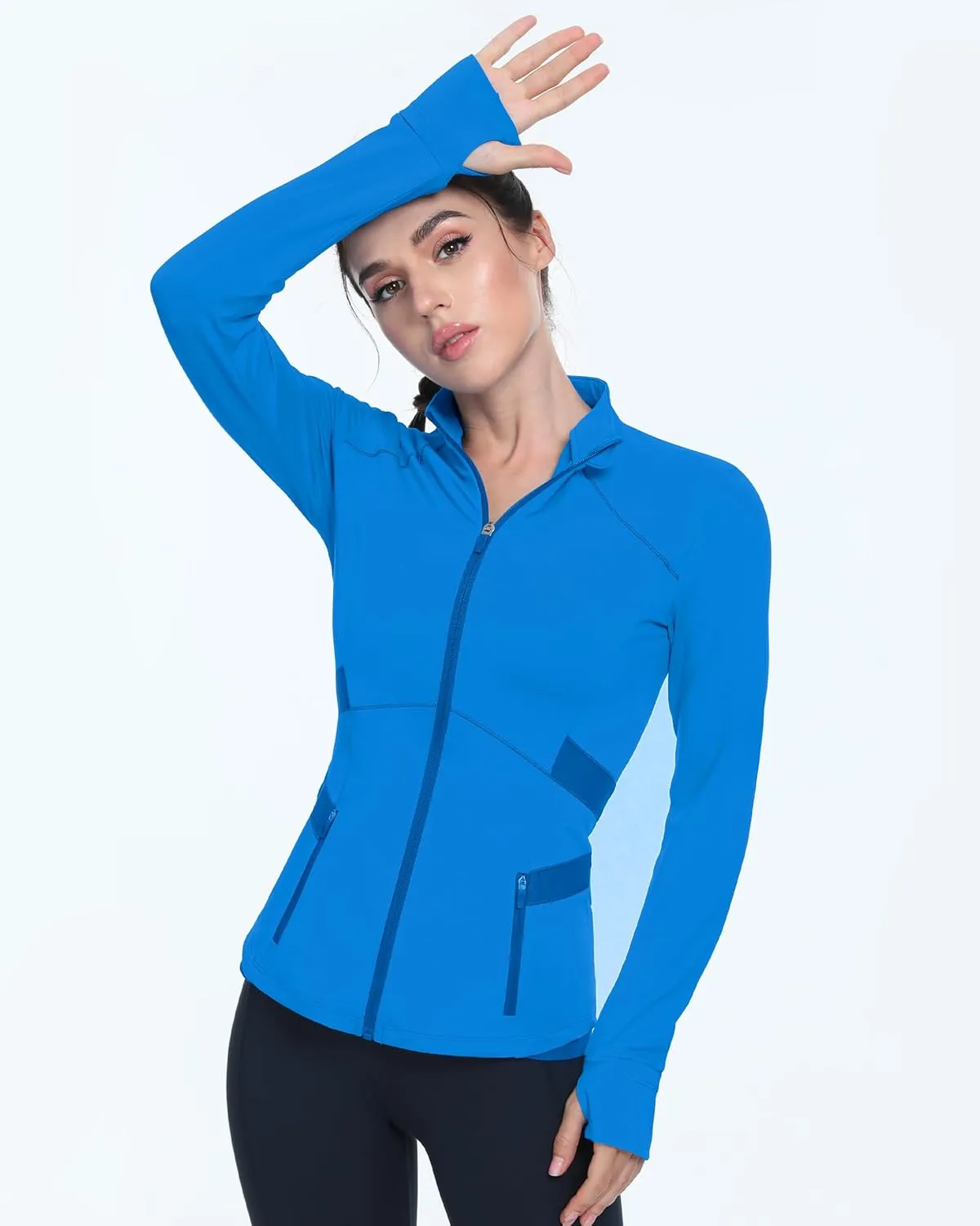 QUEENIEKE Women's Slim Fit Workout Jackets - Zip Up Athletic Running Jacket with Color-blocked Mesh & Thumb Holes