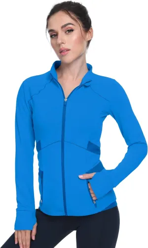 QUEENIEKE Women's Slim Fit Workout Jackets - Zip Up Athletic Running Jacket with Color-blocked Mesh & Thumb Holes
