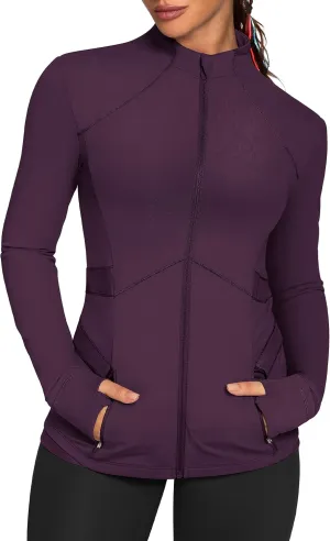 QUEENIEKE Women's Slim Fit Workout Jackets - Zip Up Athletic Running Jacket with Color-blocked Mesh & Thumb Holes