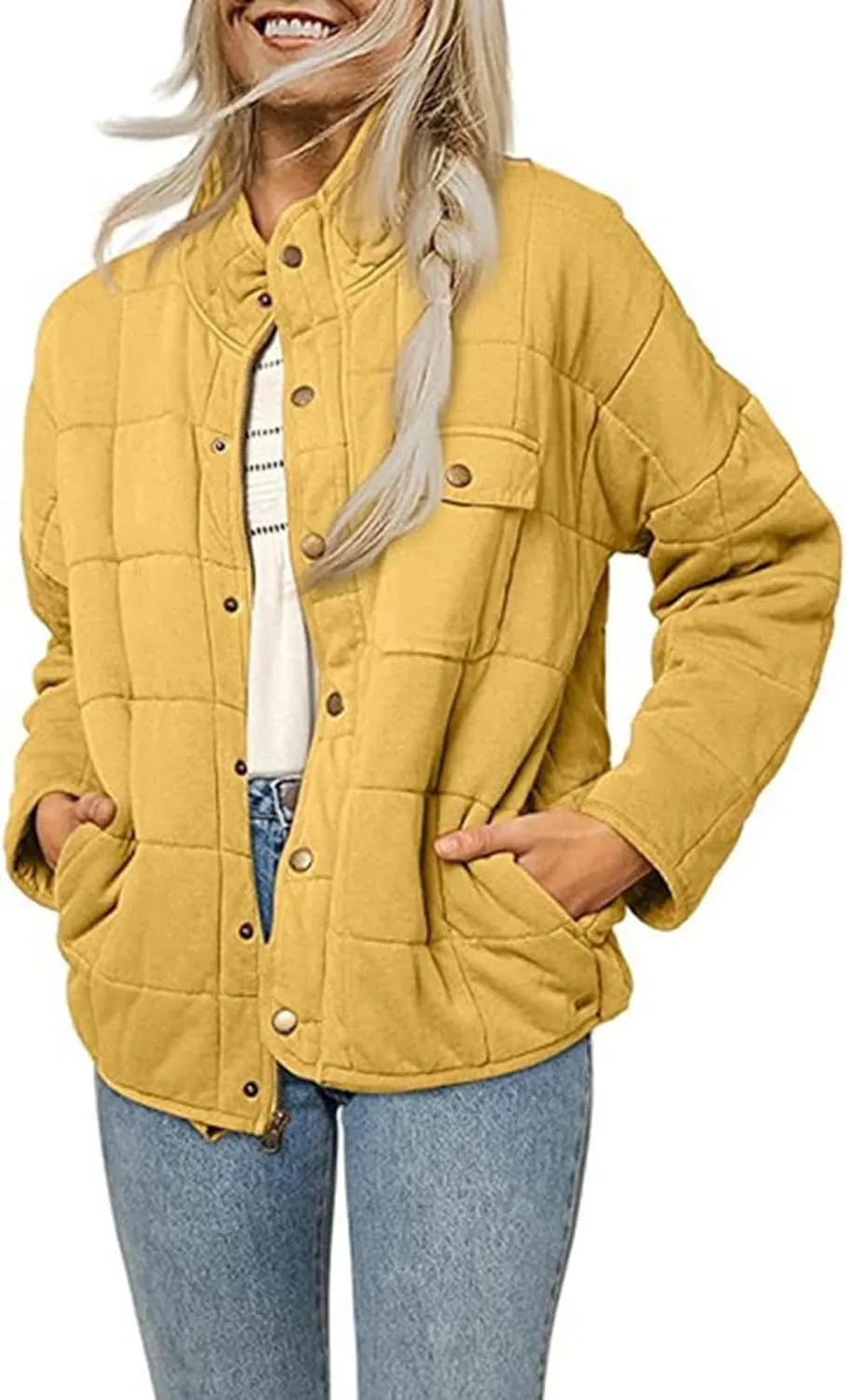 Quilted Jackets for Women Baggy Lightweight Zip up Coat Padded Warm Winter Down Overcoat with Pockets Casual Outwear