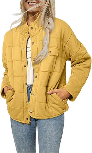 Quilted Jackets for Women Baggy Lightweight Zip up Coat Padded Warm Winter Down Overcoat with Pockets Casual Outwear