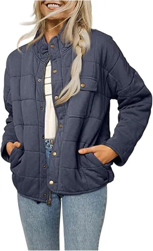 Quilted Jackets for Women Baggy Lightweight Zip up Coat Padded Warm Winter Down Overcoat with Pockets Casual Outwear