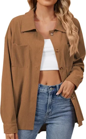 QWENTMTNTY Corduroy Jacket Women Oversized Plus Size Double Breasted Shacket Vintage Casual Lapel Corduroy Blazer Outerwear