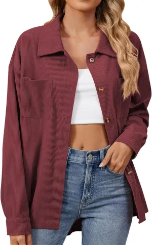 QWENTMTNTY Corduroy Jacket Women Oversized Plus Size Double Breasted Shacket Vintage Casual Lapel Corduroy Blazer Outerwear