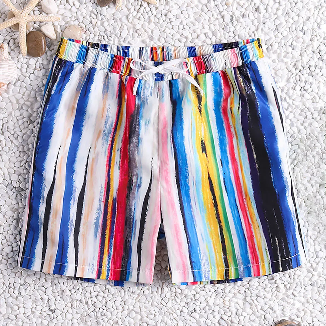 Rainbow Stripe Quick Dry Beach Hawaiian Board Shorts