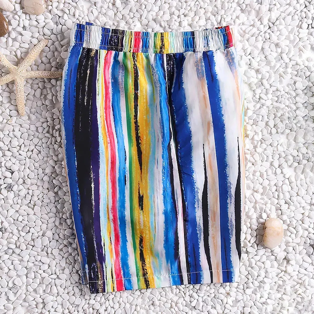 Rainbow Stripe Quick Dry Beach Hawaiian Board Shorts