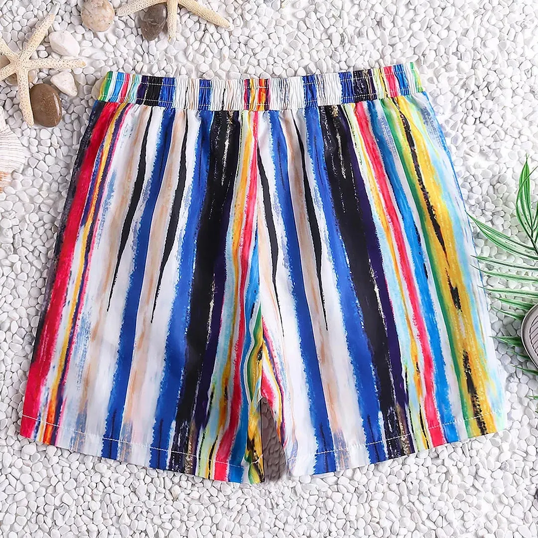 Rainbow Stripe Quick Dry Beach Hawaiian Board Shorts