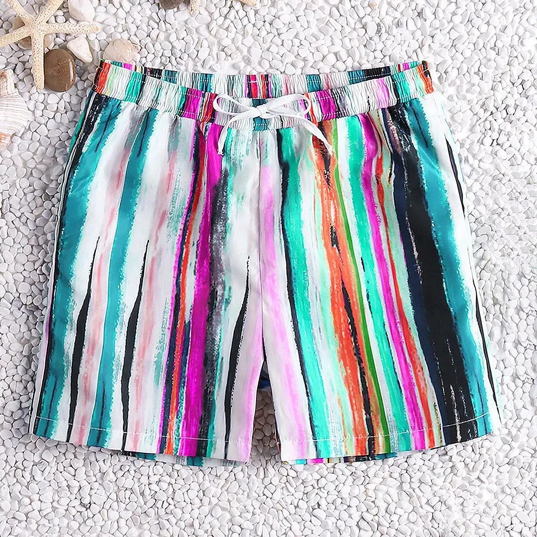 Rainbow Stripe Quick Dry Beach Hawaiian Board Shorts