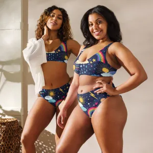 Rainbows and Rain Clouds Weather Themed Recycled High Waisted Bikini Set