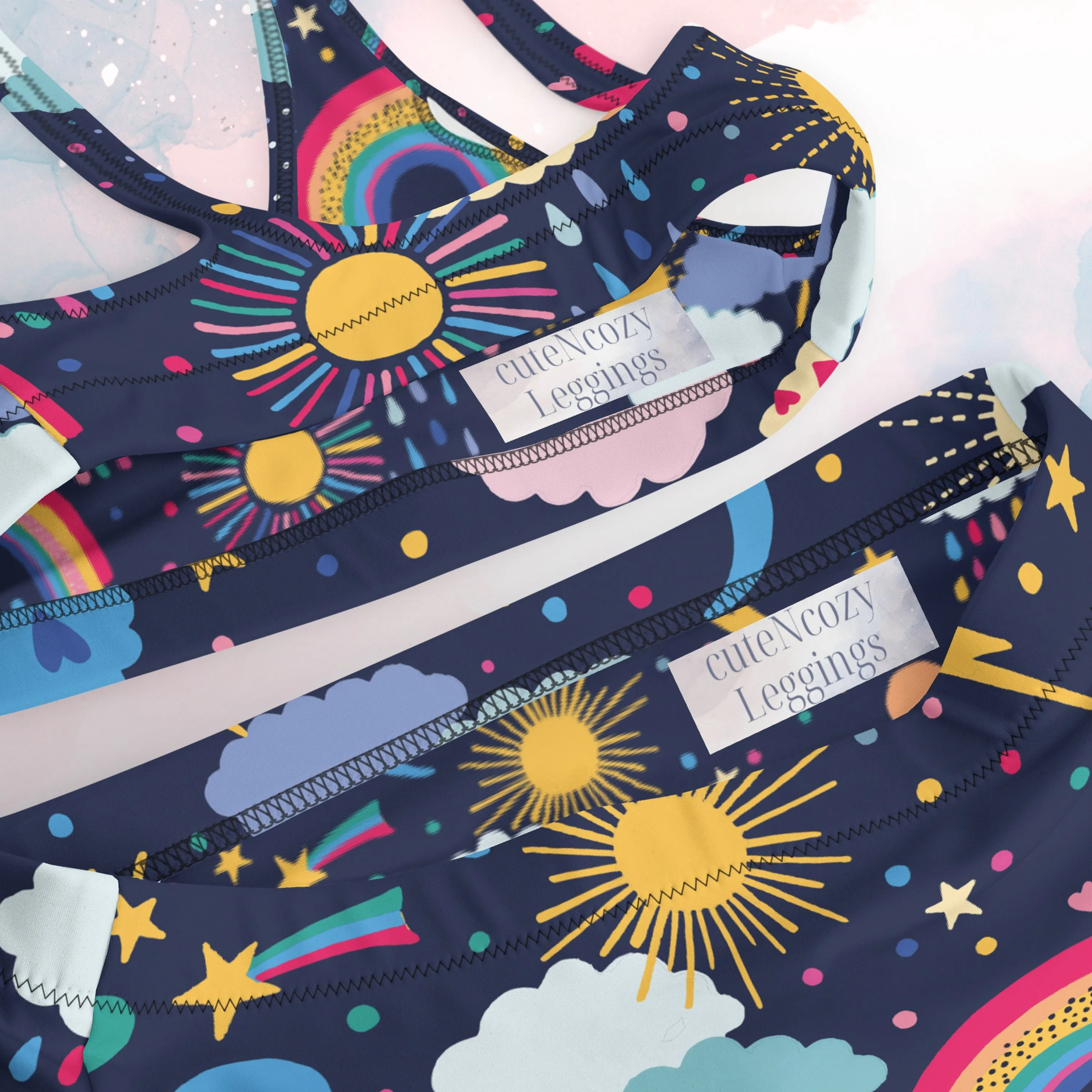 Rainbows and Rain Clouds Weather Themed Recycled High Waisted Bikini Set