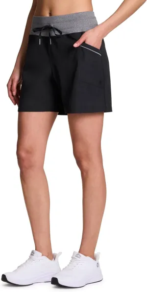 RBX Woven Short for Women, Knit Waistband Quick Drying Walking Short with Pockets for Everyday Wear, Workouts, Hiking